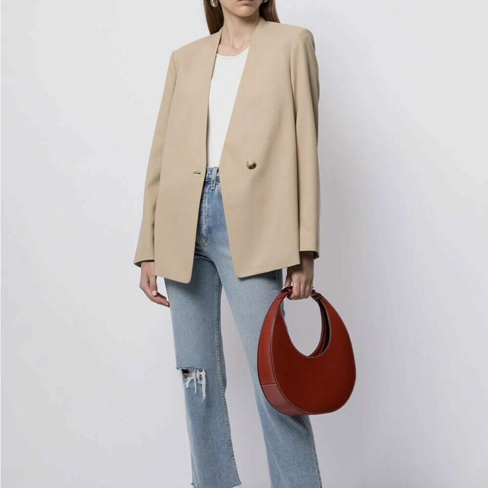 Vince Collarless Tan Tailored Wool Blazer - 4
